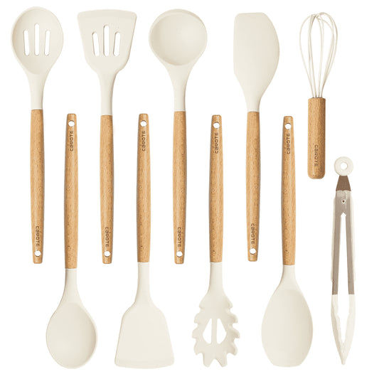 10-Piece Silicone and Wood Cooking Utensil Set, Heat-Resistant, Safe for Nonstick Cookware